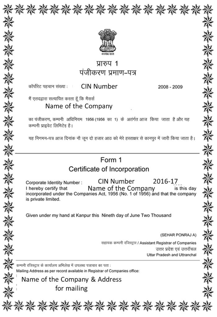 What is a Certificate/Letter of Incorporation for an India visa?